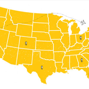 Illustration of United States, roses represent states where students are coming from