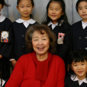 Toshiko Tanaka, with students, Saint Rose Alumni