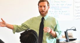 New Orleans teacher Steven Gamache in the classroom.