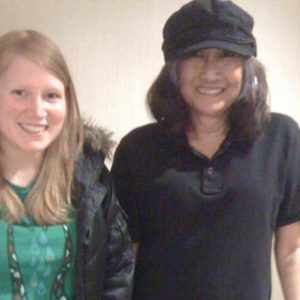 Annie Sheeley with a student in the dining hall
