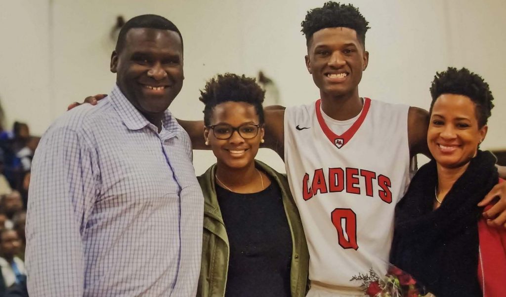 Pat, Lauren, Marcus, and Tiffani Filien at Marcus Filien's senior night