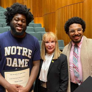 Mark Edem, Saint Rose President Marcia White, and Courtland Daverne